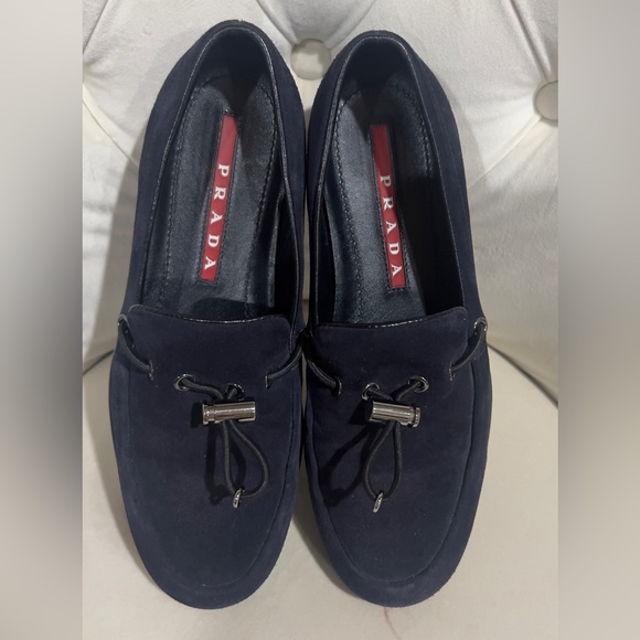 Prada Women’s Dark Blue Suede Loafers Fits 6-6.5 like new - Picture 1 of 7
